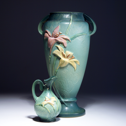 Appraisal: Two ROSEVILLE green Zephyr Lily pieces to include a vase