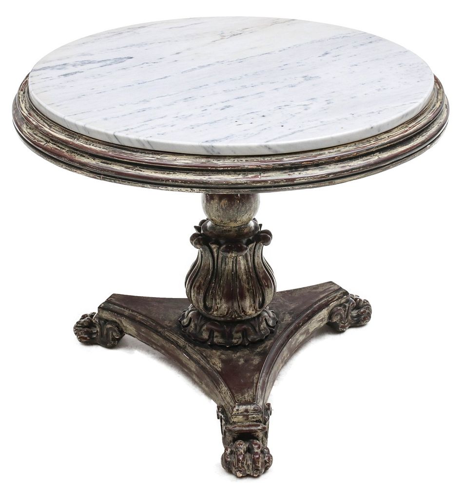 Appraisal: A LATE TH CENTURY MARBLE TOP CENTER TABLE The circular