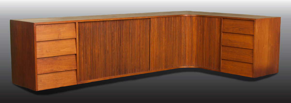 Appraisal: Tage Frid Wall Hung Sideboard Walnut w tambour doors Featured