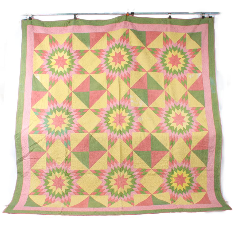 Appraisal: VINTAGE NINE STAR QUILT HAND PIECED AND QUILTED IN PINK