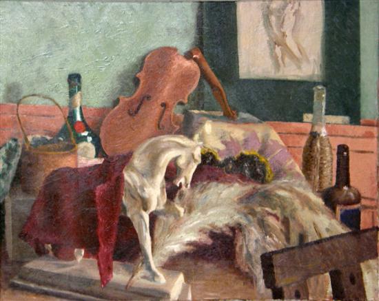 Appraisal: Patrick Fisher - English still-life with model horse violin and