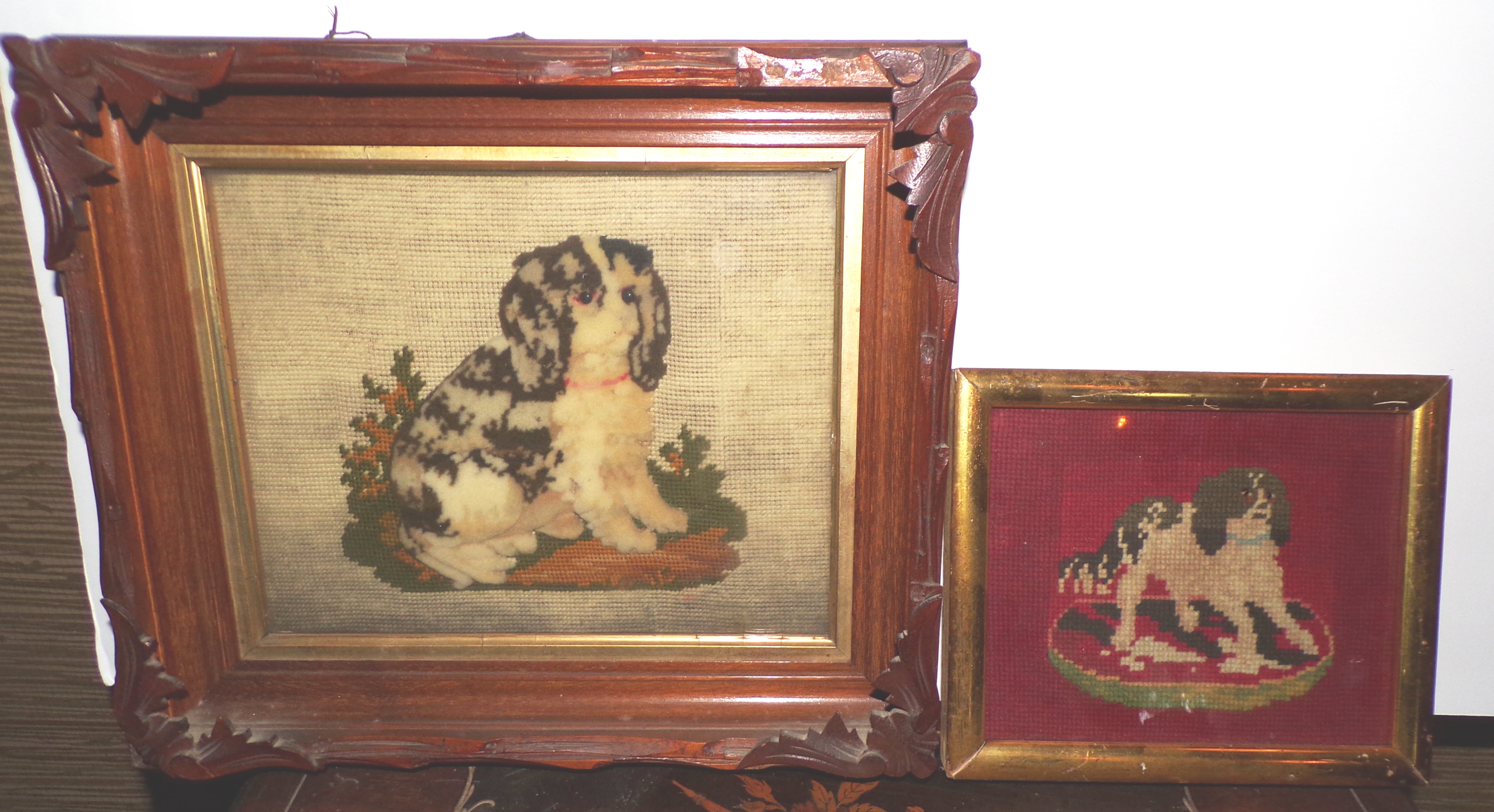 Appraisal: Victorian needlepoint textiles of Dogs framed x '' x ''