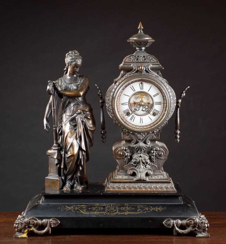 Appraisal: AN AMERICAN STATUE CLOCK Music model by Ansonia Clock Co