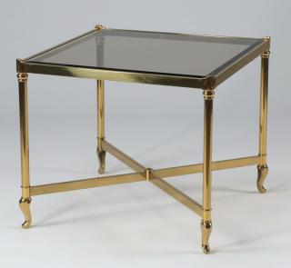 Appraisal: Moderne brass glass side table sq Moderne side table having