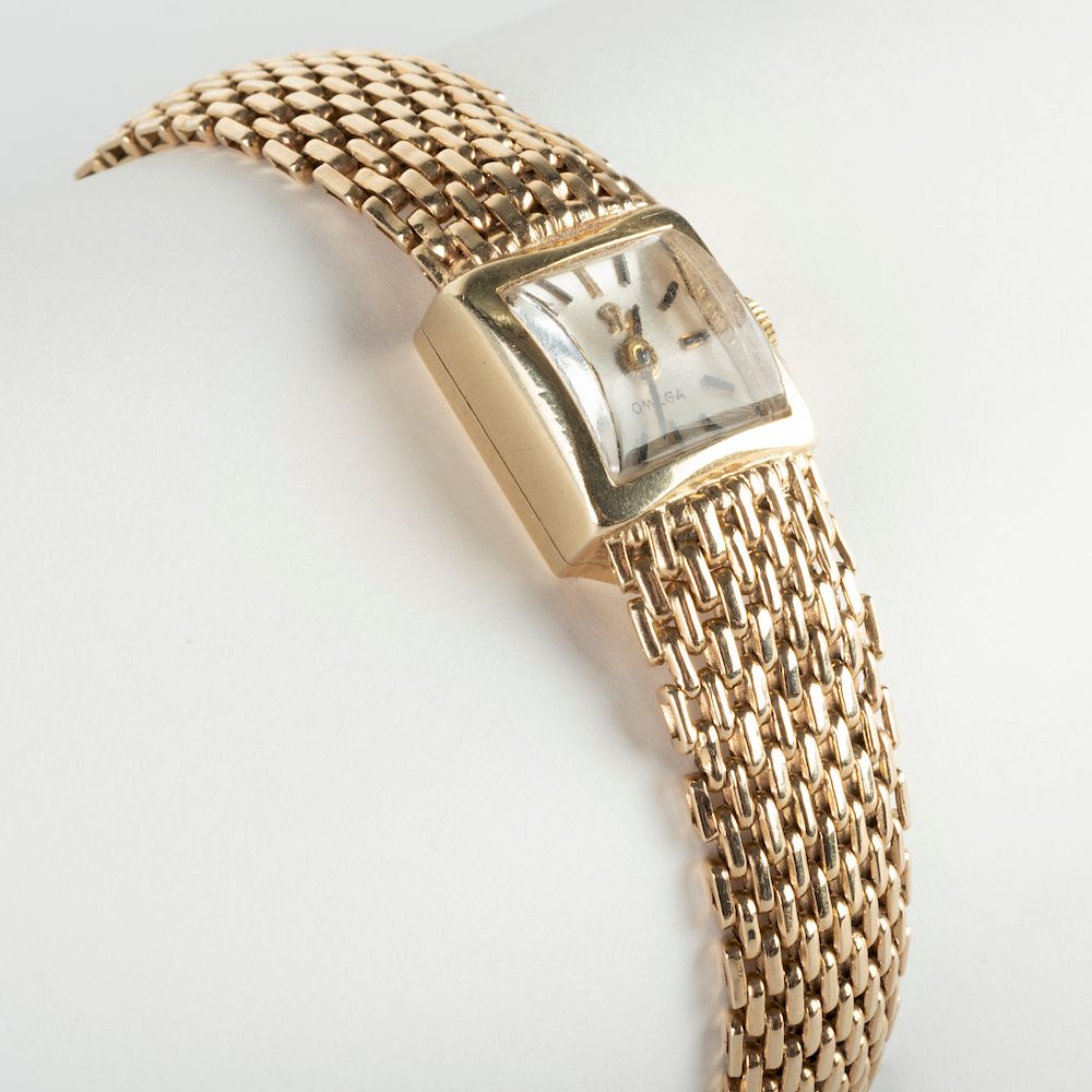 Appraisal: Ladies Omega k Gold Mesh Wristwatch Ladies Omega k Gold