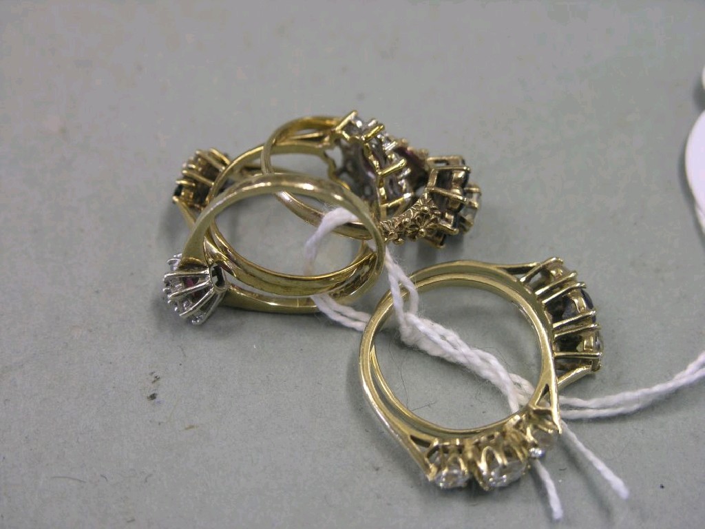 Appraisal: Six various dress rings ct shanks various stones in claw