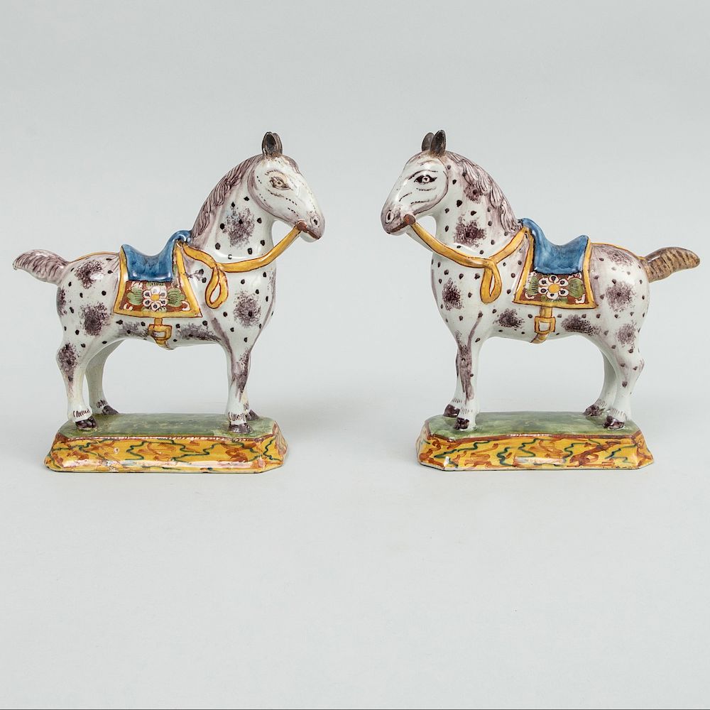 Appraisal: Pair of Dutch Delft Models of Saddled Horses Unmarked with