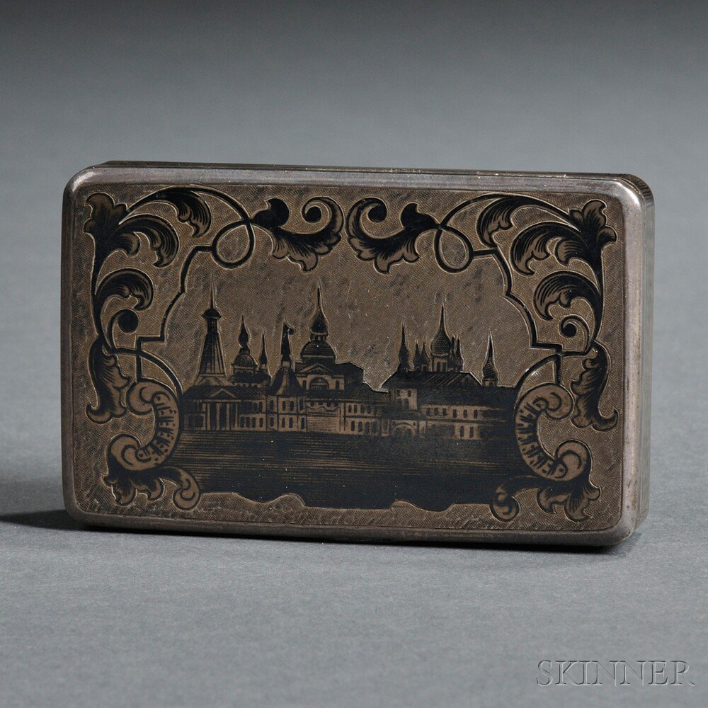 Appraisal: Russian Silver and Niello Cigarette Box Moscow mid- th century