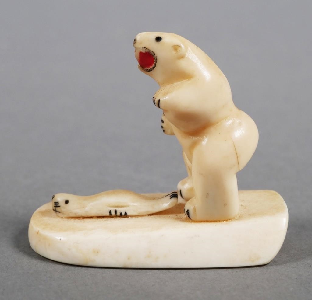 Appraisal: Vintage Alaskan hand carved ivory sculpture of a polar bear