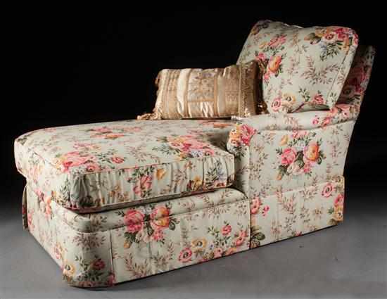 Appraisal: Contemporary floral upholstered fainting couch bright floral upholstery in H