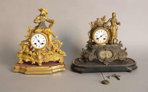 Appraisal: Two French gilt metal mantel clocks th c h h