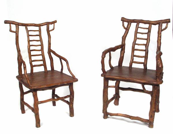 Appraisal: Two Chinese root wood armchairs largest measures height in width