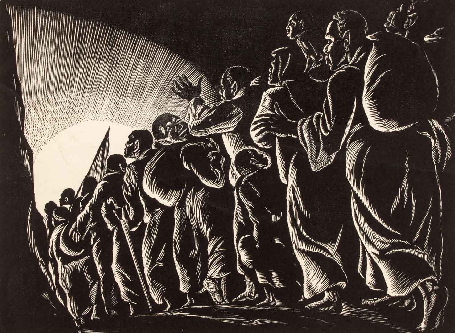 Appraisal: Isaac Friedlander Exodus wood engraving American - Signed I Friedlander