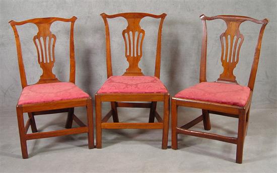 Appraisal: Three Chippendale Dining Side Chairs Figured walnut Molded straight Marlborough