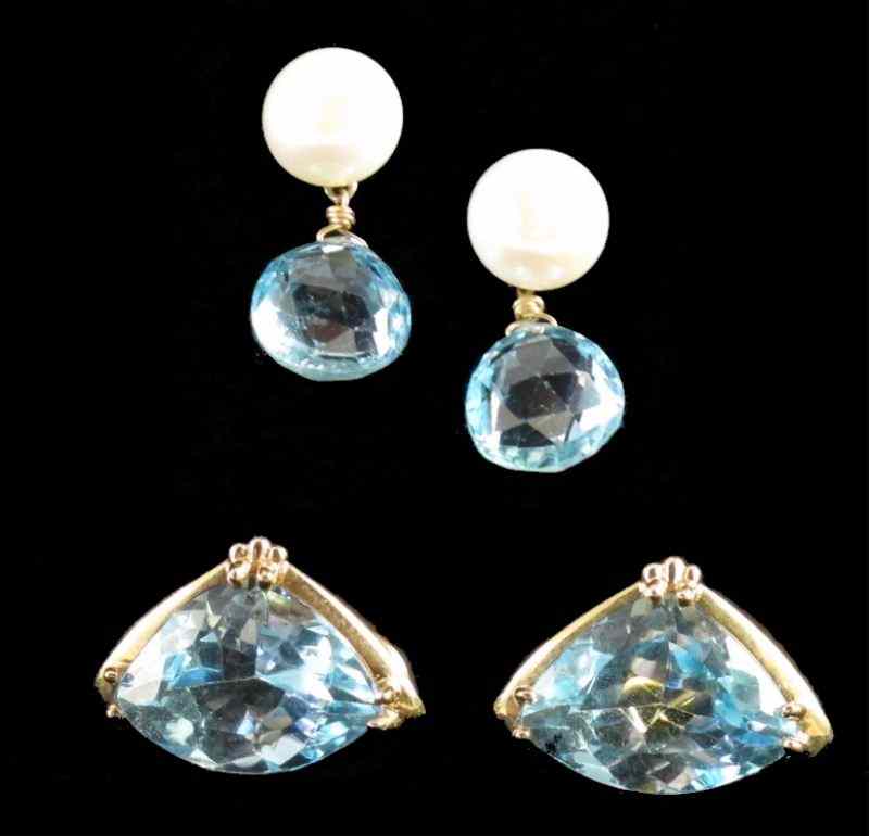 Appraisal: Two Pairs of Gold and Blue Topaz Earringsthe first pair