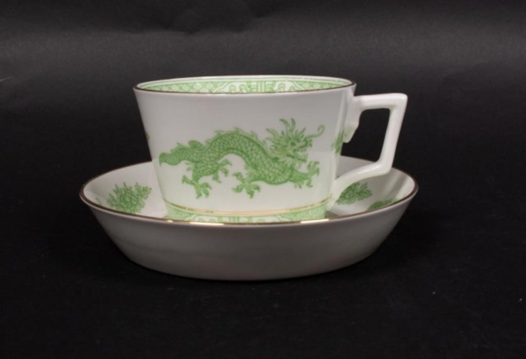 Appraisal: Hammersley Co for Tiffany green dragon Breakfast cup and saucer