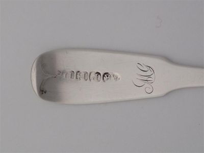 Appraisal: ALEXANDER KING A fiddle pattern teaspoon script initials MG on