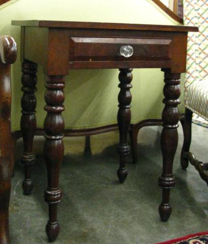 Appraisal: Antique cherry one-drawer stand table with turned legs glass knob