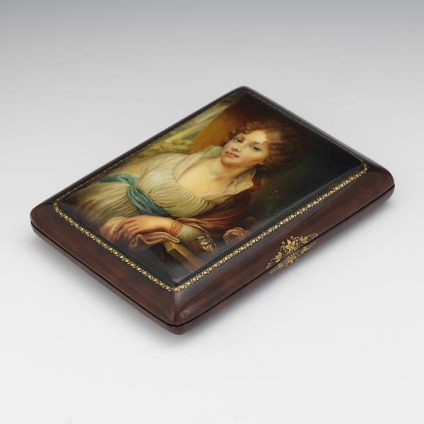 Appraisal: RUSSIAN FEDOSKINO HAND PAINTED LACQUER BOX PORTRAIT OF MARIA IVANOVNA