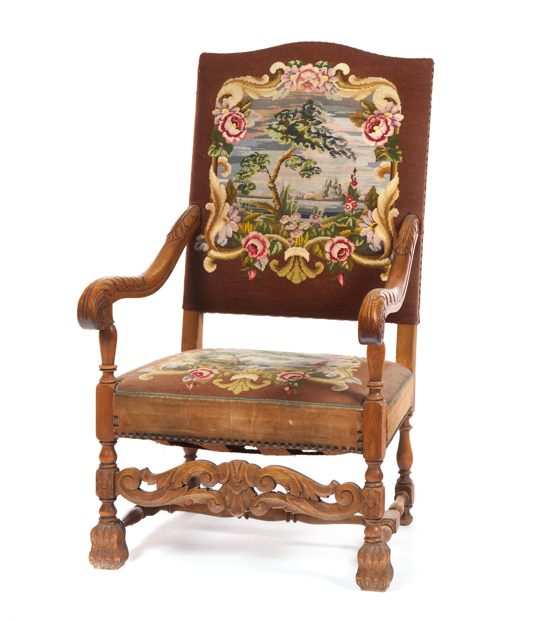 Appraisal: ARM CHAIR WITH NEEDLEWORK SEAT AND BACK American st quarter-