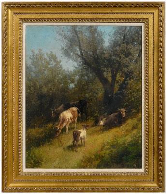 Appraisal: Hermann Herzog painting Pennsylvania - cows grazing under a tree