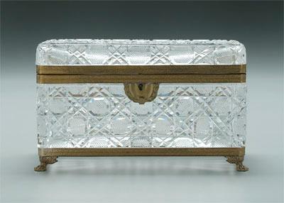 Appraisal: Brass mounted cut glass box base with rayed pattern brass