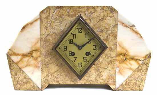 Appraisal: A French Art Deco Marble Mantel Clock executed in multi-colored