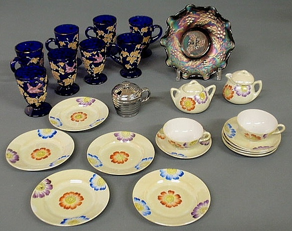 Appraisal: Eight cobalt cups with gilt leaf decoration silver luster mustard