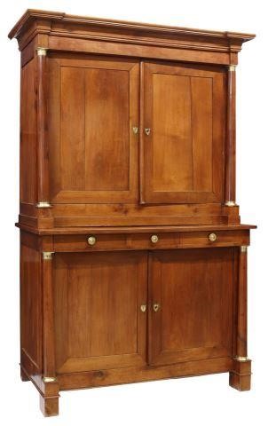 Appraisal: French Empire style fruitwood buffet deux corps mid th c