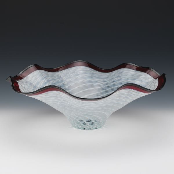 Appraisal: LA CHAUSSEE STUDIO ART GLASS CENTERPIECE BOWL x Overall milky