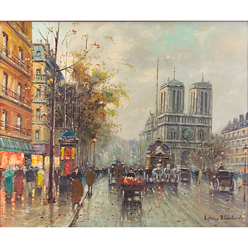 Appraisal: Antoine Blanchard French - Parisian Street with Notre Dame Cathedral