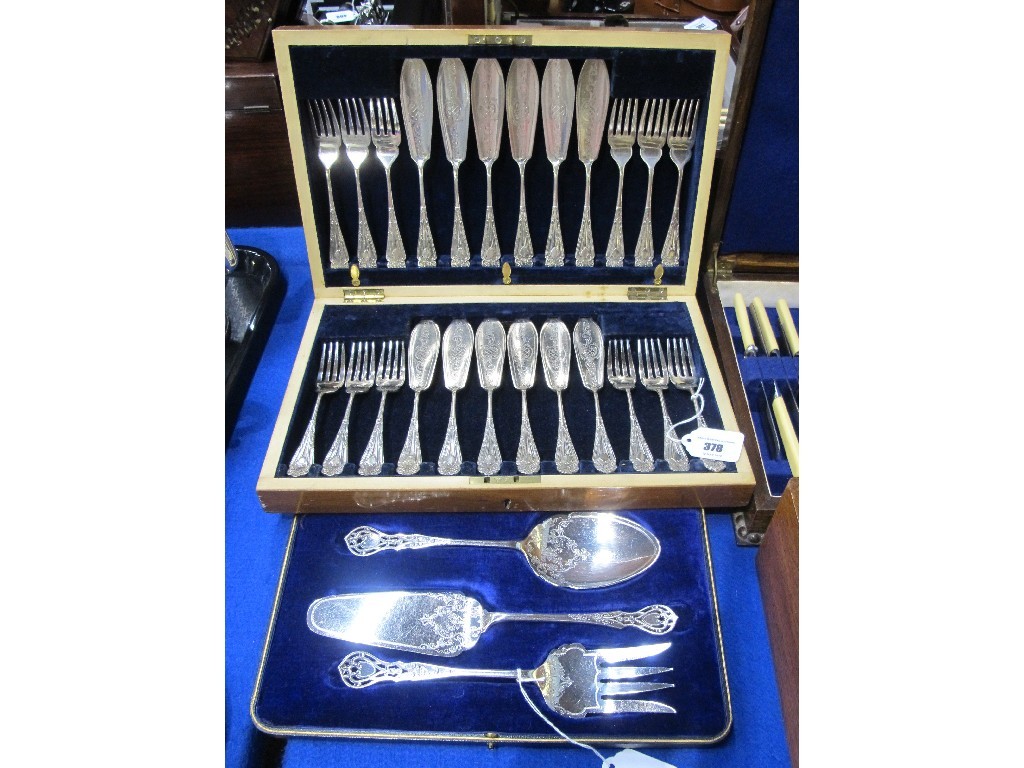 Appraisal: A lot comprising cased twenty four piece fish cutlery set