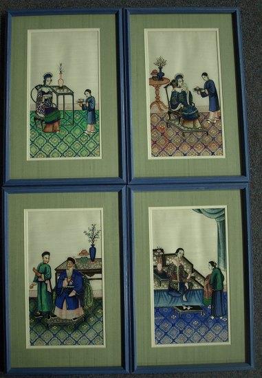 Appraisal: Four Chinese rice paper drawings figures in interiors cm x