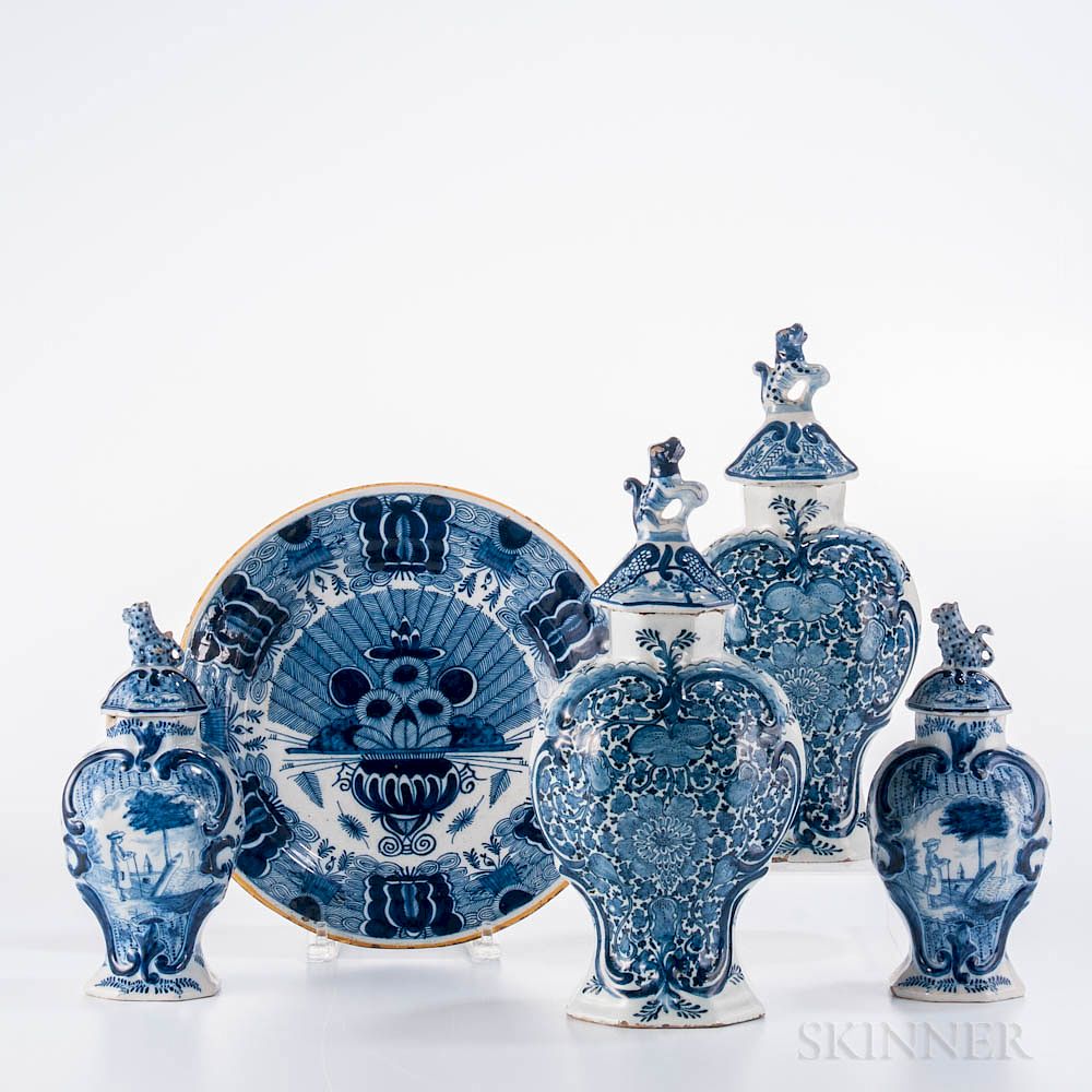 Appraisal: Five Pieces of Dutch Blue and White Delft Five Pieces