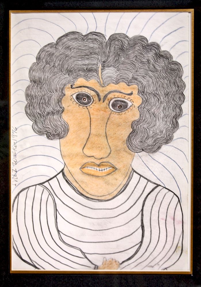 Appraisal: Outsider Art Inez Walker Woman with Curly Hair Walker Inez