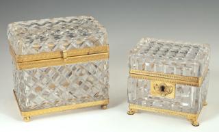 Appraisal: Two Gilt Brass and Crystal Dresser Boxes early Two Gilt