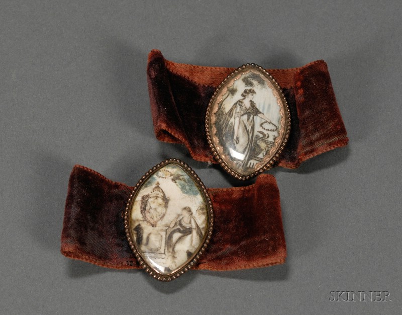 Appraisal: Two Mourning Bracelets late th century the bracelets with watercolor