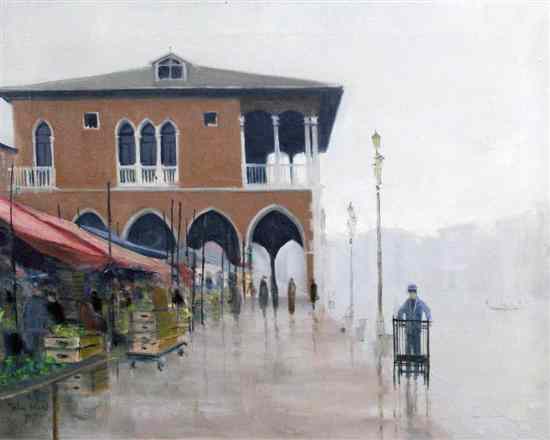 Appraisal: John Miller - oil on canvas 'The Fish Market' signed