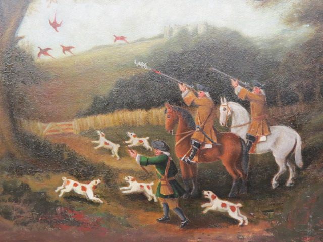 Appraisal: th Century Oil of Hunters shooting a bird dogs by