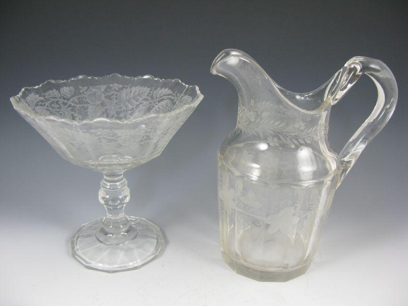 Appraisal: Antique Blown Glass Water Pitcher Compote the pitcher with wheel