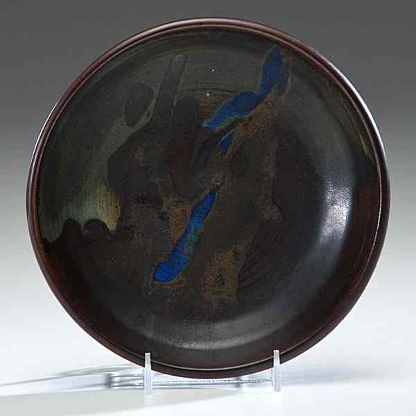 Appraisal: Toshiko Takaezu - USA Black and Blue Plateca Stoneware dia