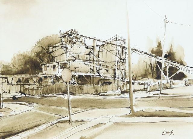 Appraisal: Framed ink drawing on paper Cement Plant signed lower right