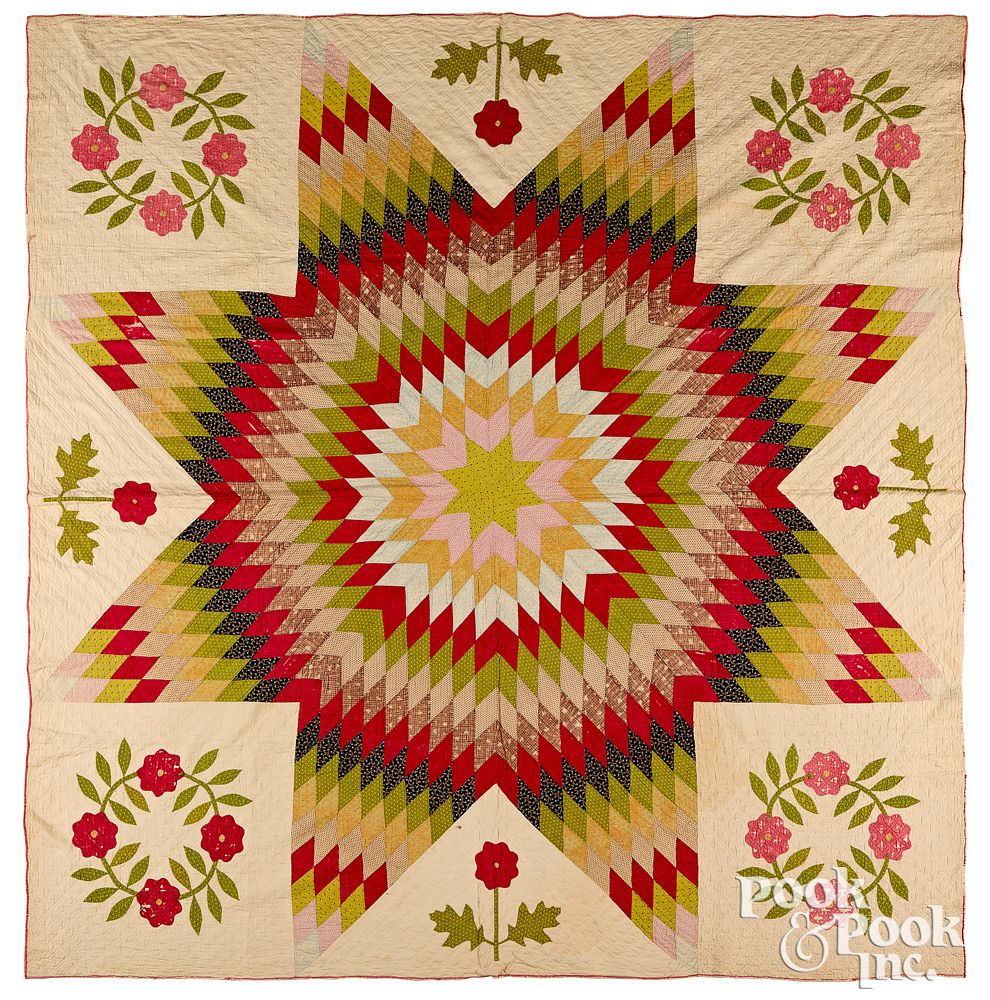 Appraisal: Bethlehem Star quilt and floral appliqu quilt Bethlehem Star quilt