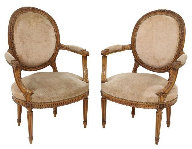 Appraisal: pair French Louis XVI style walnut armchairs early th c