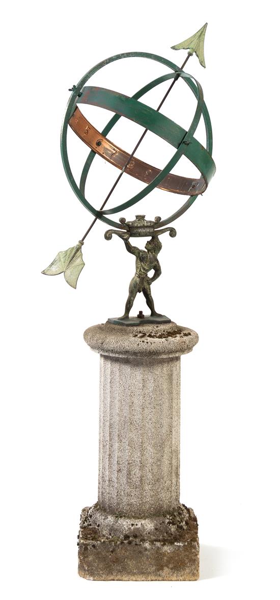 Appraisal: Sale Lot A Continental Patinated Iron Armillary Sphere and Pedestal