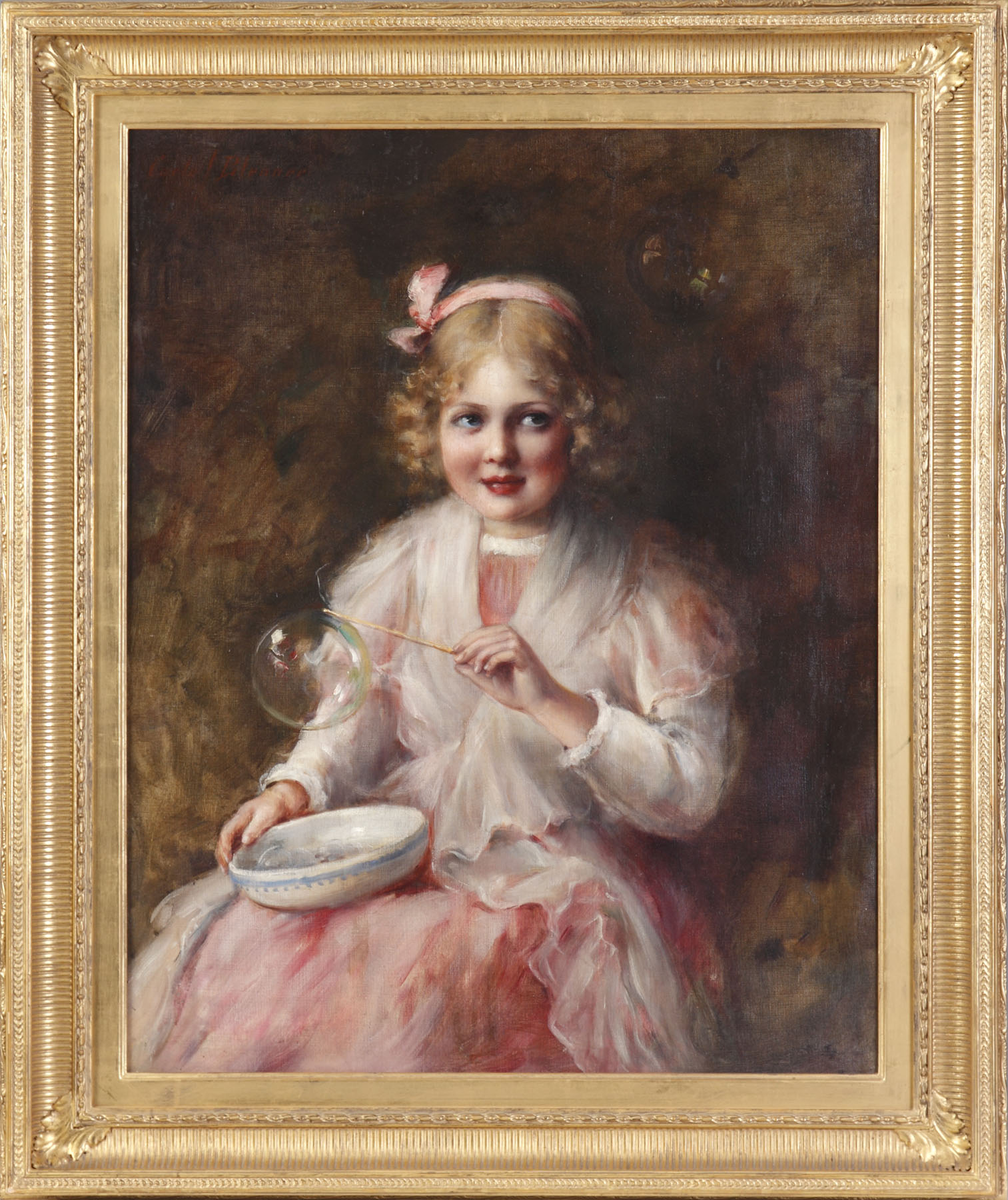 Appraisal: Carle John Blenner American - Young girl blowing bubbles Sgn