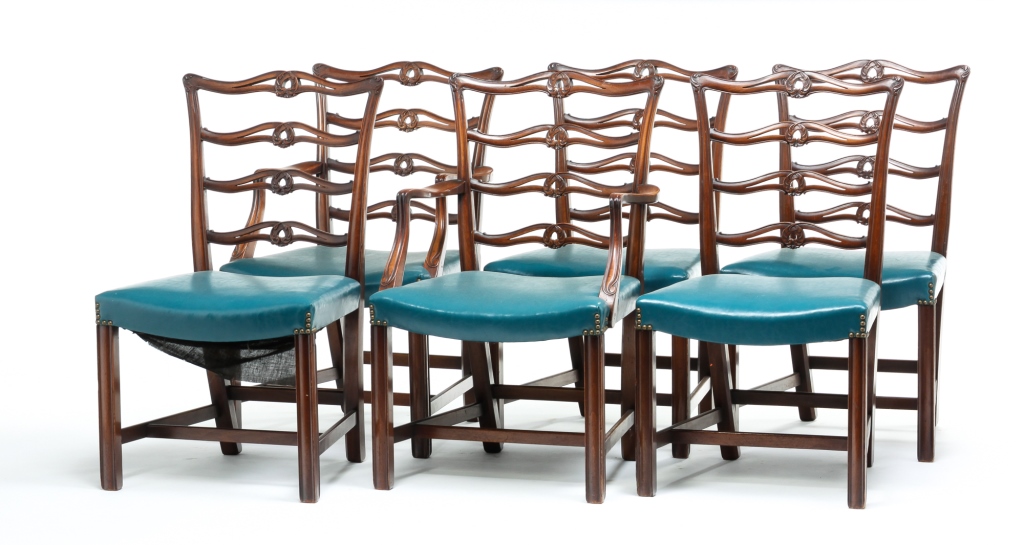 Appraisal: SIX AMERICAN CHIPPENDALE DINING CHAIRS Mid th century mahogany Carved