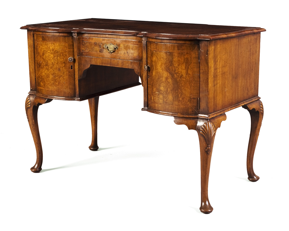 Appraisal: QUEEN ANNE STYLE FIGURED MAHOGANY AND BURL WALNUT DRESSING TABLE