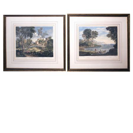 Appraisal: Various Artists ARCADIAN LANDSCAPES Two hand-colored engravings Estimate -