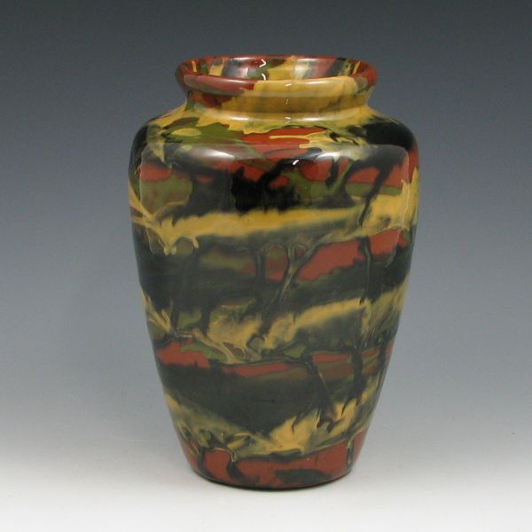 Appraisal: Peters Reed Marbelized vase in Earth tones Unmarked Mint tall